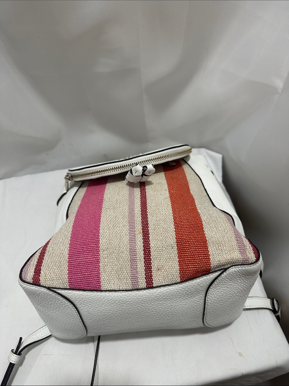 kate spade White Leather Backpack with Pink & Orange Stripes EUC - Picture 5 of 10